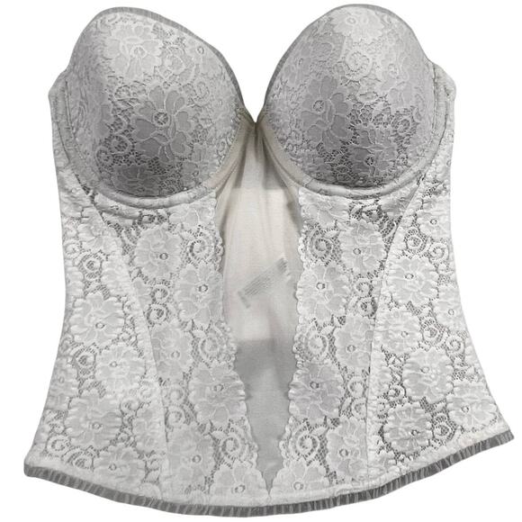 Maidenform Strapless Lacy White Bustier Corset Top Longline Bra Brassiere 34C